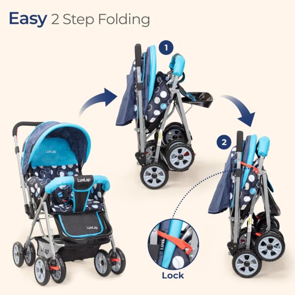 LuvLap Sunshine Baby Stroller/Pram for 0 to 3 Years, New Born/Toddler/Kid, 5 Point Safety Harness, Adjustable backrest, 360° Swivel Wheel, Large Storage Basket, Reversible Handlebar (Blue) - Image 6
