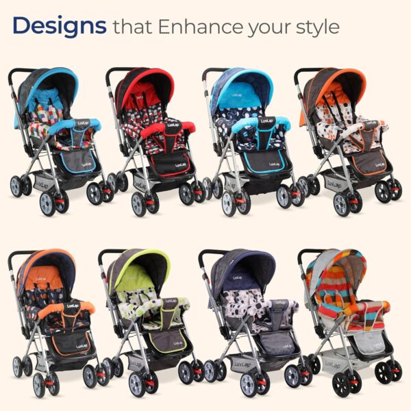 LuvLap Sunshine Baby Stroller/Pram for 0 to 3 Years, New Born/Toddler/Kid, 5 Point Safety Harness, Adjustable backrest, 360° Swivel Wheel, Large Storage Basket, Reversible Handlebar (Blue) - Image 4