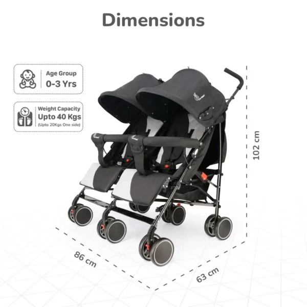 Ginny and Johnny Stroller - Compact Fold, Dual Basket, Multi-Position Recline Seat, Rear Brake - Image 7
