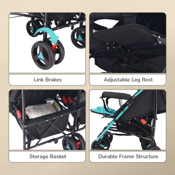 Ginny and Johnny Stroller - Compact Fold, Dual Basket, Multi-Position Recline Seat, Rear Brake - Image 5