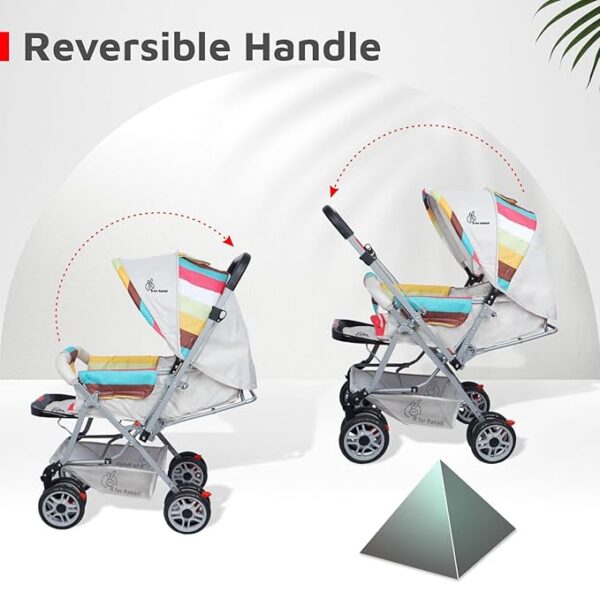 R for Rabbit Lollipop Lite Baby Stroller for 0 to 3 Years Pram with 5 Point Safety Harness, Reversible Handlebar & Cushioned Seat with 3 Level Seats Recline/Lightweight Stroller for Kids (Rainbow) - Image 4