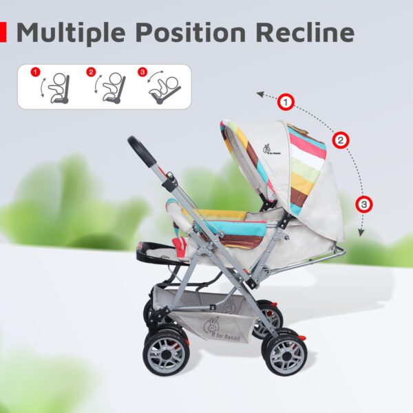 R for Rabbit Lollipop Lite Baby Stroller for 0 to 3 Years Pram with 5 Point Safety Harness, Reversible Handlebar & Cushioned Seat with 3 Level Seats Recline/Lightweight Stroller for Kids (Rainbow) - Image 3