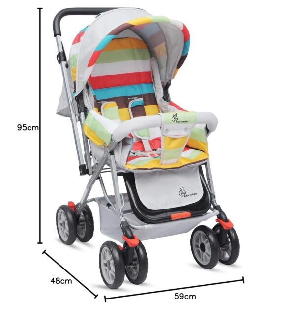 R for Rabbit Lollipop Lite Baby Stroller for 0 to 3 Years Pram with 5 Point Safety Harness, Reversible Handlebar & Cushioned Seat with 3 Level Seats Recline/Lightweight Stroller for Kids (Rainbow) - Image 2