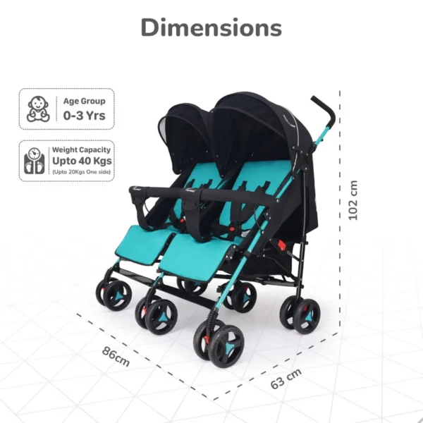 Ginny and Johnny Stroller - Compact Fold, Dual Basket, Multi-Position Recline Seat, Rear Brake - Image 8