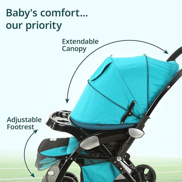 LuvLap Galaxy Baby Stroller, Pram for Baby with 5 Point Safety Harness, Spacious Cushioned seat with Multi Level seat Recline, Easy Fold, Lightweight Stroller for 0 to 3 Years (Green & Black) - Image 9